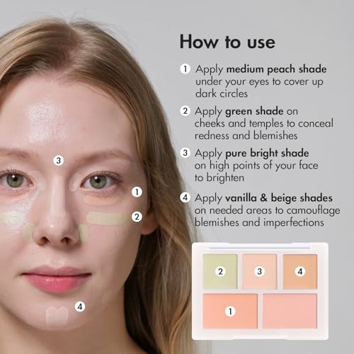 AEKYUNGLUNA LUNA Conceal Blender Palette 01 Clear Cover 5-in-1 Color Correcting and Concealing with Beige, Green, Vanila, Medium Peach and Pure Bright Buildable, Suitable for Neutral and Warm Tones