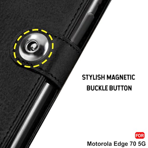 Image of TheGiftKart Flip Cover Back Case for Motorola Moto Edge 70 5G | Genuine Leather Finish | Designer Button | Inbuilt Pockets & Stand | Wallet Style Flip Case Cover for Moto Edge 70 (Faux Leather, Black)