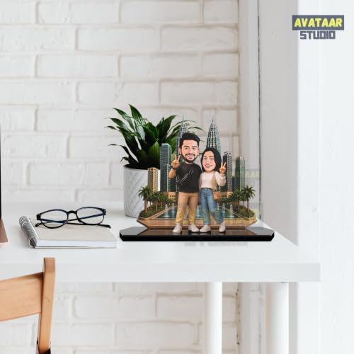 Image of Wood Rectangular Personalized Caricature Gift for Couple, 7 Inches, Tabletop Multicolor, Art Deco Style (COUPLE 15)