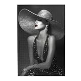 MA6GE8DE 1000 Pieces Adult Wooden Jigsaw Puzzle,Monochrome Fashion Image,Woman in Shiny Gown and Wide Brimmed Hat, Elegant and Mysterious Vibe,Relieve Stress and Enjoy The Fun of Solving Puzzle