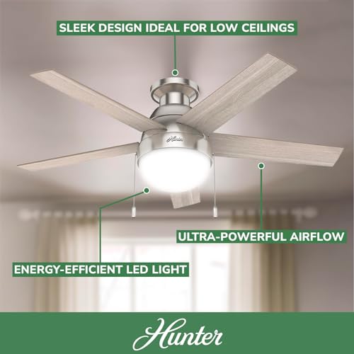 Image of Hunter Anslee, Indoor, Ceiling Fan, with LED Light, 46 inch, Brushed Nickel