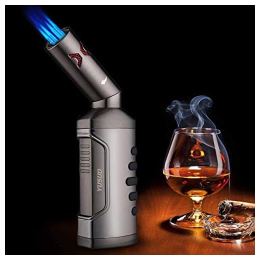 yusud Jet Torch Cigar Lighter, Quad Jet Flame Adjustable Butane Refillable Cigarette Lighter (4 Jet Torch)