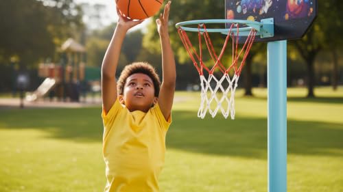Image of Basketball Play Set for Kids with Adjustable Basketball Hoop, Tic Tac Toe & Dot Game Board, Basketball Net Stand Indoor Outdoor Toy, Best Gift for Boys & Girls - Multicolor