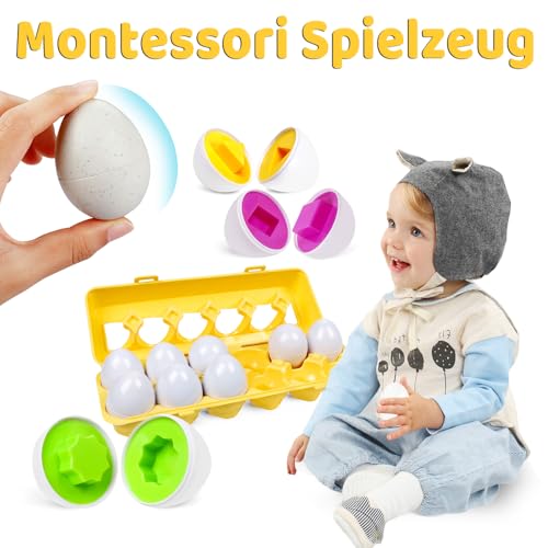 Skrtuan Montessori Spielzeug Passende Eier Farbe & Form Erkennung Sorter Skills Spielzeug für Kleinkinder,Passende Eier Set Osterei,Feinmotorik Montessori Puzzle Geschenk