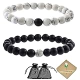 SwirlColor Pulsera Pareja Negro Mate Ágata Blanco Howlite Mejores Amigos Relación Parejas Distancia Perlas - 2Pcs