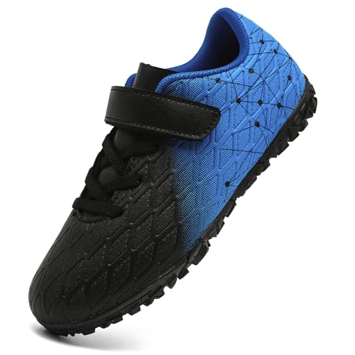 PiDaGlobal Scarpe da Calcio Bambini Ragazzi con Tacchetti Bassi Scarpe da Calcetto Futsal e Allenamento per Interno/Esterno - Antiscivolo Junior 30EU Nero/Blu