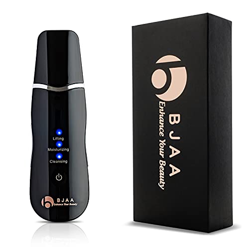 Face Scrubber for Deep Cleansing - Blackhead Remover Pore Cleanser Comedone Extractor Spatula with 3 Ultrasonic Modes for Skin Exfoliation Tool - Waterproof Massager - USB Rechargeable (Black)