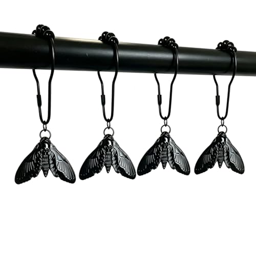 Gothic Death Moth Shower Curtain Hooks,12 Pack Dark Witchy Bathroom Decor
