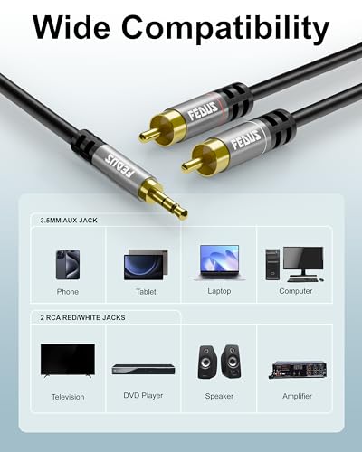 FEDUS 3.5mm to RCA Cable 9.8ft/3M, RCA to 3.5mm Male Audio Adapter 2RCA Gold Plated Shielded Stereo Y Braided Audio Adapter Cord RCA to AUX Cable for Smartphones, MP3, Tablets, Speakers, Home Theatre 2