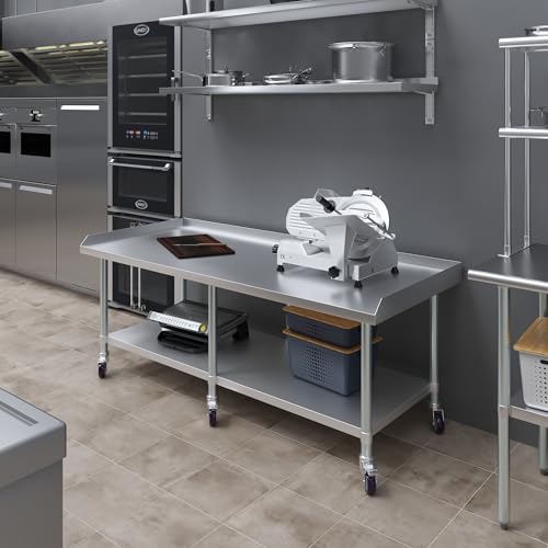 Image of AmGood Stainless Steel Equipment Stand with Undershelf + Casters, Heavy Duty, Commercial Grade, NSF Certified (30 inch Width x 72 inch Length + Casters)