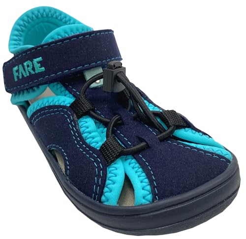 Fare Bare Barfußschuhe/Halbsandalen in Jeansblau/Neon Pink oder Navy/Türkis Extra Breit & Weit Modell 70614 (Navy/Türkis, EU Schuhgrößensystem, Grundschulkind, Numerisch, Breit, 27)