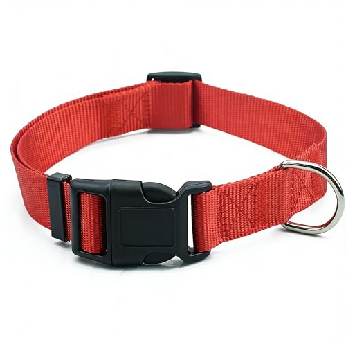 Zensun Dog Collar, Adjustable Safety Nylon Collar, Suitable for Medium to Large Dogs, PET Adjustable Shock-Absorbing Collar, Red