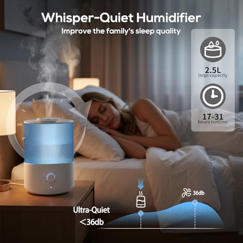 Romon Humidificateur d'Air Chambre, Diffuseur Huiles Essentielles, Purificateur Silencieux pour une Ambiance Confortable, capacité de 2,5 L Blanc – Image 3
