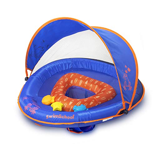 (Blue Fabric Baby Boat W/Toys and Canopy) - SwimSchool Blue Sunshade Baby Float W/Canopy & Toys