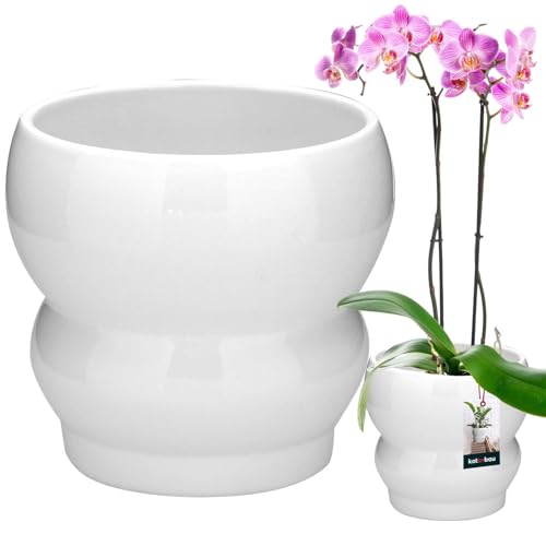 KOTARBAU® Blumenübertopf Keramik glasiert Blumentopf Weiß ⌀ 11,5 cm | H 13 cm Übertöpfe für Zimmerpflanzen Blumentopf weiß Pflanzkübel Blumenkübel Blumenübertöpfe