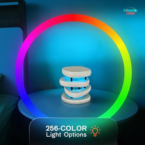 Friendship Lamp® by Filimin Mid-Century Knotty Alder Wood Design - Wi-Fi Touch Lamp LED Light for Long-Distance, Connection, Relationship, Gift, 200+ Colors, App Setup (White/Black Set of 2)