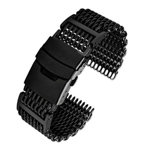 Compatible With Seiko B-reitling Panerai Watch Milanese Bracelet Stainless Steel Mesh Weaving Strap 20 22 24m Folding Buckle Solid WatchBand(02 Black,20mm)