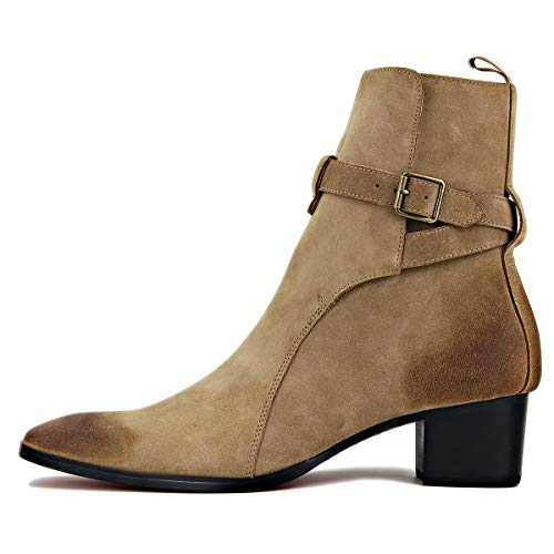 OSSTONE Dress Boot for Men Leather Chukka Designer Boots Casual Heel Shoes Buckle JY0052