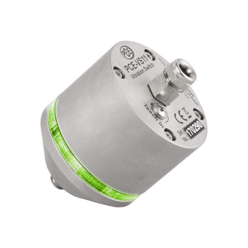 PCE Instruments, PCE-VS11 Vibration Analyzer Sensor Switch for Industrial Machine Monitoring, Measures Acceleration & Velocity, Features Adjustable Alarm Thresholds & Relay Output