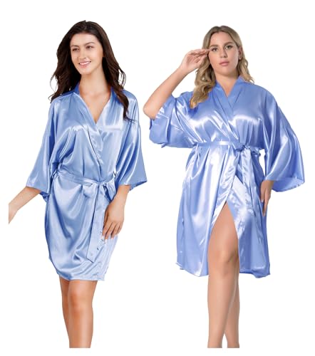 Image of EPLAZA Women Silky Satin Robe Wedding Bridal Party Bride Bridesmaid Robes Kimono Loungewear Dressing Gowns