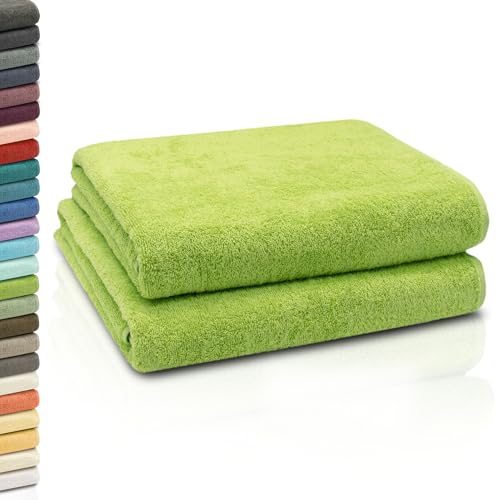 ZOLLNER 2 teli da bagno - morbidi e assorbenti teli doccia XXL - lavabili a 95°C - cotone - 100x150 cm - verde