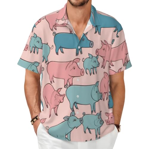 Chemise à col boutonné et motif cochon, le confort d'été à manches courtes pour homme