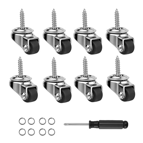 Paquet de 8 Mini Roues à roulettes, 1/2 pouce M4 Roulettes pivotantes à tige vissée, roues à faible profil en caoutchouc pour meubles, étagère de table, boîtes de rangement en bois, DIY Projets