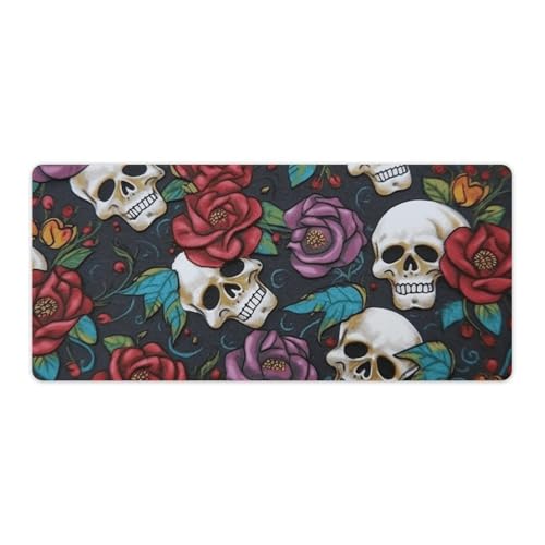 Tapis de souris de jeu LED à motif tête de mort et fleurs grand format pour bureau