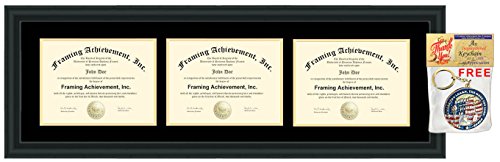 AllGiftFrames Triple College University Diploma Frame Three Degree License Display Horizontal Satin Black Wood Plaque Certificate Board Certification Document Holder Case Dual Major