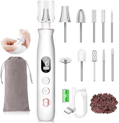 Professional Nail Drill Kit: Electric Nail File with LCD & Lamp, Long-Lasting Thick Toenail Grinder, Rechargeable & Cordless Toe Nail Dremel Tools for Women & Men Manicure and Pedicure Gifts