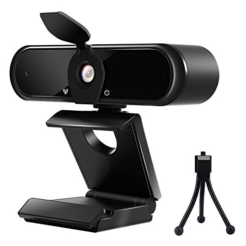 Cámara web con micrófono, cámara web HD 2K con soporte de tres patas y tapa para lente, para clases en línea Conferencias en línea Streaming Computadora portátil de escritorio Cámara web USB 2.0