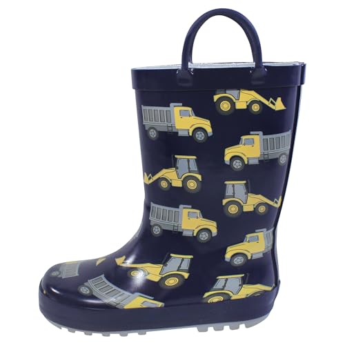 Hudson Baby Infant Boy Rain Boots, Navy Construction, 4 Toddler