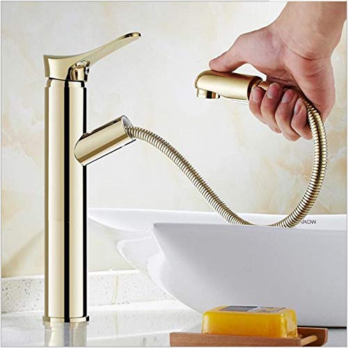 Robinet de lavabo extractible en laiton noir et chrome pour eau chaude et froide