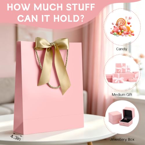 Image of JMANNI Pink Day Gift Bag, 1PCS 13 inch Gift Bags with Ribbon and 1 Greeting Cards 2 Tissue Paper, Portable Paper Gift Bag with Handles,Present Bags for Birthday Wedding Party Mothers Day