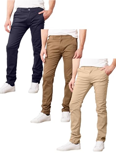 Galaxy by Harvic 3-Pack Men's Super Stretch Slim Fitting Chino Pants (Sizes, 30-42)