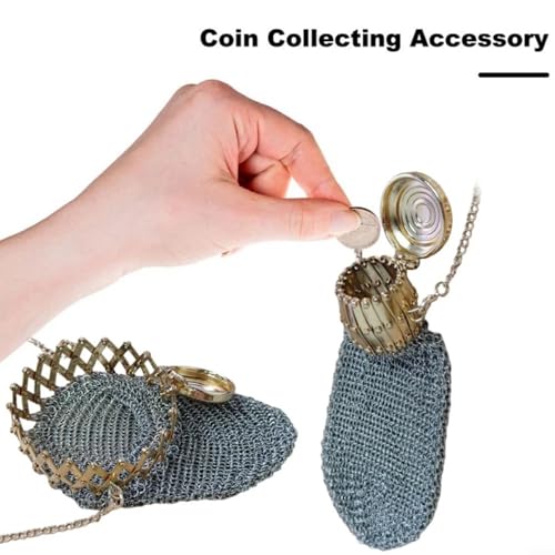 MIKMLYZE Mini porte-monnaie antique en métal double maille style vintage sac d'argent compact britannique pour clés cartes de collection ornement rétro doré, argent, cuivre – vue 8