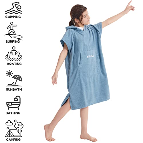 Hiturbo Kids Changing Towel Robe, Quick Dry Absorbent Surf Poncho, Microfiber Bath Towels (Blue) #TOP3