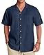 J.VER Leinenhemd Herren Sommer Kurzarm Herren Hemd Freizeithemd Business Regular Fit Strandhemd Einfarbig Casual Shirts für Rentner Urlauber,Dunkelblau,XL