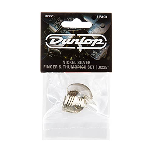 Image of Jim Dunlop 33P.0225 Nickel Silver Finger and Thumb Picks.0225-inch 5 /Player's Pack
