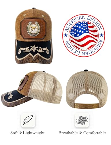 Image of TOPACC Western Trucker Hat for Men Women Cowboy Country Hat Snapback Cap | Novelty Baseball Cap Adjustable Vintage Embroidered Cowgirl hat for Rodeo Western Outfit