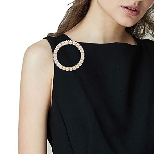 Image of Women's Elegant Zirconia Pearl Gold Open Ring Circle Wreath Brooch Pin Cardigan Scarf Lapel Pin Party Wedding Jewelry