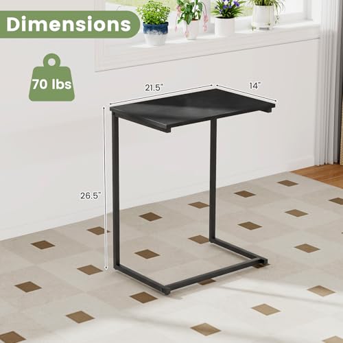 Tangkula C-Shaped End Table, Vintage Accent Couch Table with Heavy-Duty Metal Frame for Coffee/Snacks/Laptop, 26.5" Side Table for Bed, Sofa, Armchair (1, Black) - Image 3