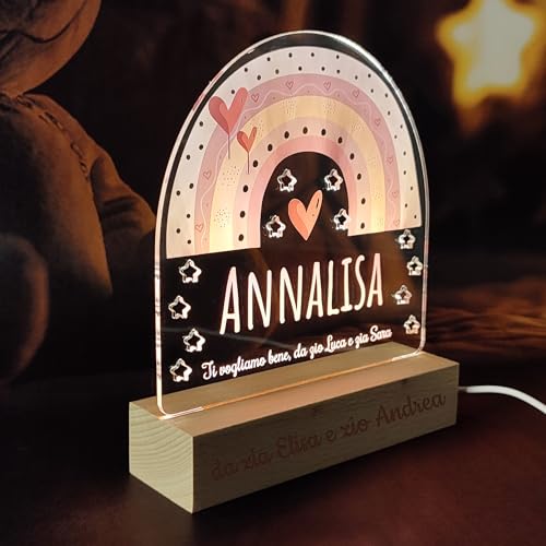 PV Grafik® Lampada Regalo Natale Personalizzata Bambina, Lampada battesimo Bimba,