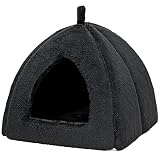 PetStyle ペットベッド 猫 犬 冬 ドーム おしゃれ 洗える 暖かい ふわふわ もこもこ ボア 犬用ベッド ネコベッド ピラミッドハウス Sサイズ 高保温 寒さ対策 ペットハウス (秋冬/ブラック)