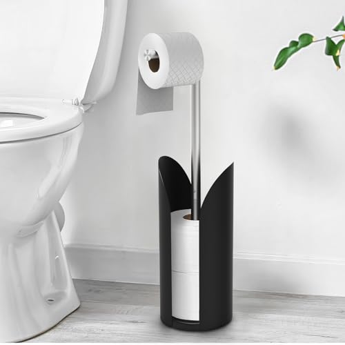 Freestanding Toilet Paper Holder Stand with Storage, Splash Guard, Black - image 8