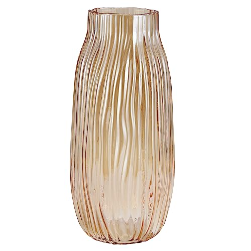 Large Amber Glass Vase for Flowers Ribbed Tall Gold Floor Vase 31cm Decorative Vases for Home Table Centerpieces Flowers Decor and Farmhouse(Brown 31cm)