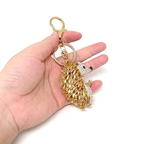 Honbay 1Pcs Cute Rhinestone Hedgehog Keychain Sparkling Crystal Keyring Pendant Animal Key Chain Decoration In A Box For Bag Purse Wallet Handbags Backpack #TOP5