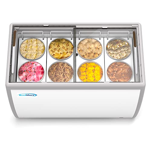 Koolmore 49 inch Commercial Ice Cream Dipping Cabinet Display Case, 8 Large Displayed Tubs, 6 Storing Tube, Sliding Glass Door, Rolling Wheels and Lockable Breaks [13 Cu. Ft.] (KM-ICD-49SD) White - Thumbnail 2