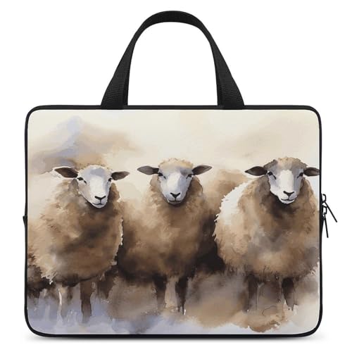 Sac ordinateur portable ultrafin motif mouton aquarelle