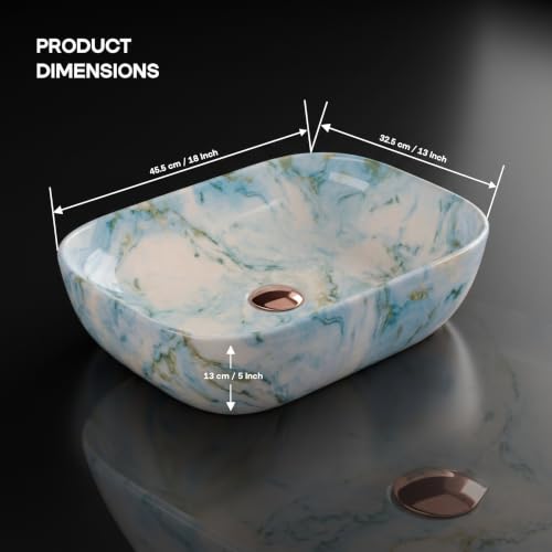 Image of Designer Ceramic Wash Basin For Bathroom | Over Counter Bathroom Basin | Counter Top Bathroom Sink | Wash Basin For Restaurant, Hotel (18 x13 x 5 Inch) (157)